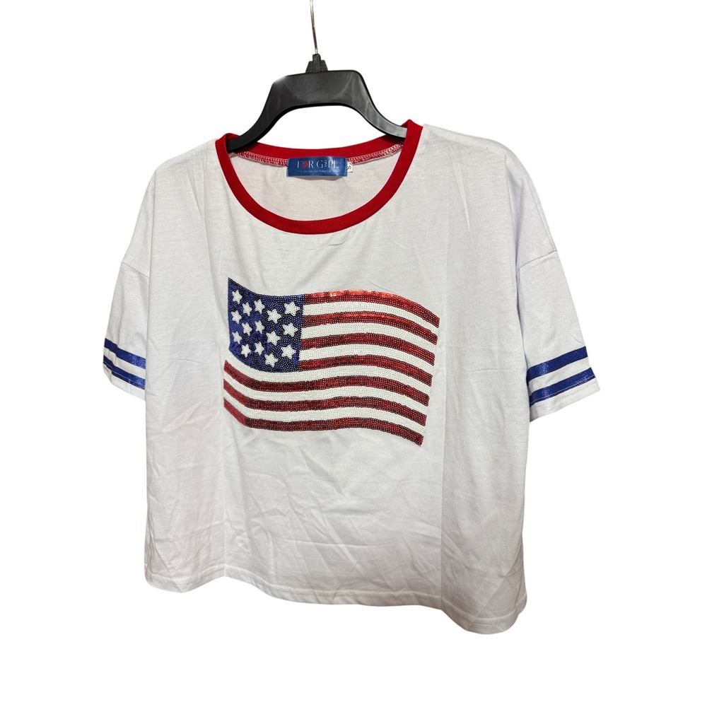 For Girls Perfect Life Sequin American Flag Patriotic Shirt Size S